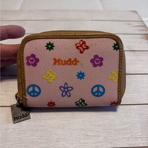 Mudd Pink Kids Wallet with Colorful Peace and Flower Designs